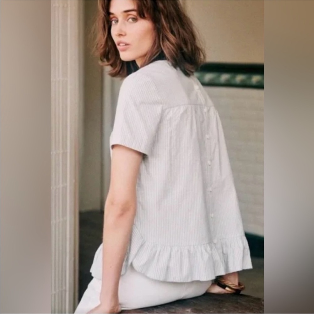 Sezane Seersucker Short Sleeve Top